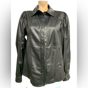 Blank NYC Black Leather Jacket with Button Front Size M